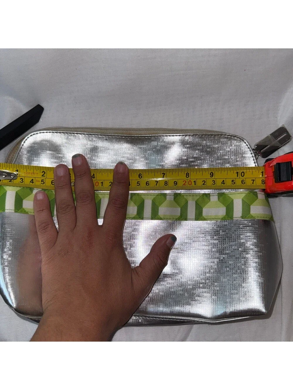 Clinique Metallic Silver Green Cosmetic Makeup Travel Bag 11